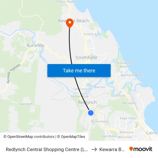 Redlynch Central Shopping Centre (Larsen St) to Kewarra Beach map