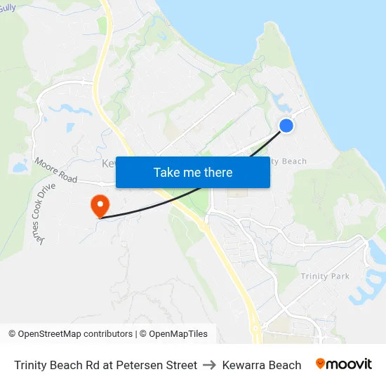 Trinity Beach Rd at Petersen Street to Kewarra Beach map