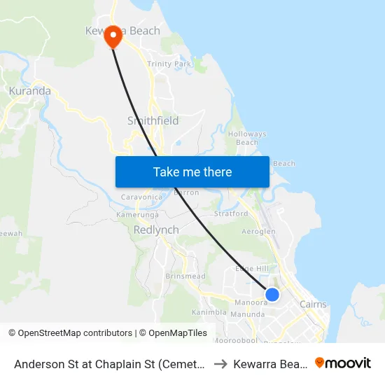 Anderson St at Chaplain St (Cemetery) to Kewarra Beach map