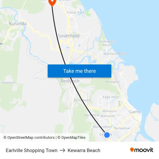Earlville Shopping Town to Kewarra Beach map