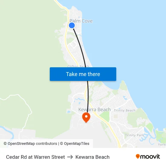 Cedar Rd at Warren Street to Kewarra Beach map