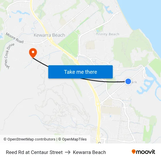 Reed Rd at Centaur Street to Kewarra Beach map