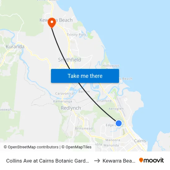 Collins Ave at Cairns Botanic Gardens to Kewarra Beach map