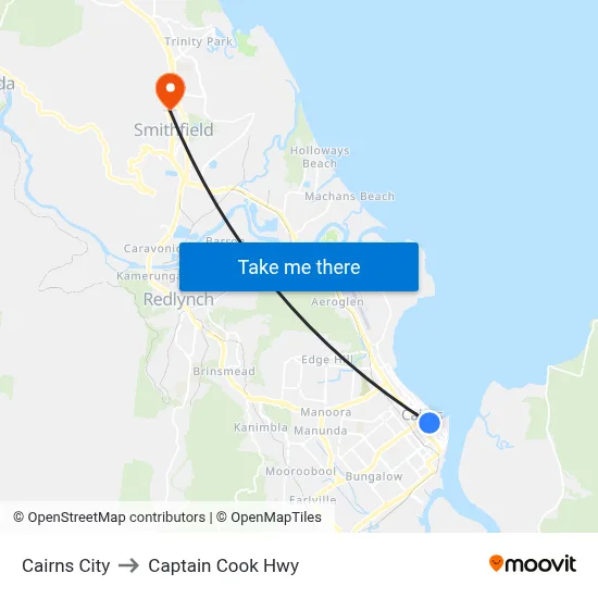 Cairns City to Captain Cook Hwy map