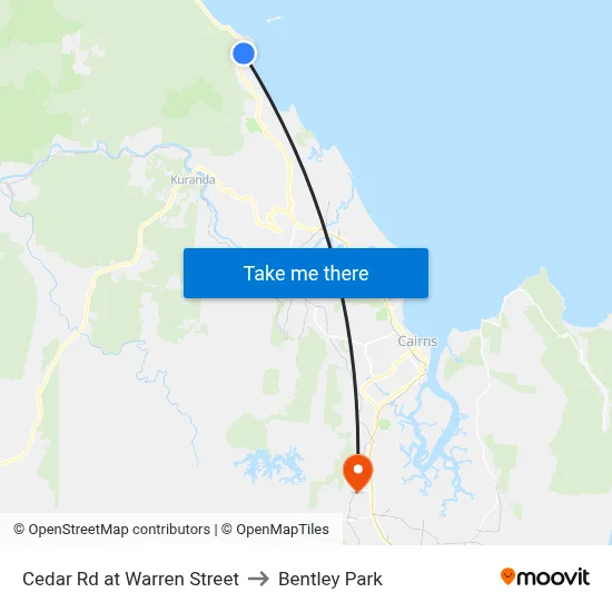 Cedar Rd at Warren Street to Bentley Park map