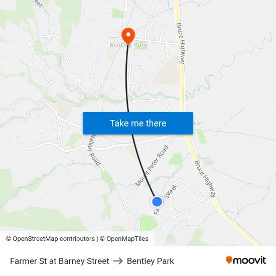 Farmer St at Barney Street to Bentley Park map