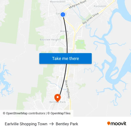 Earlville Shopping Town to Bentley Park map