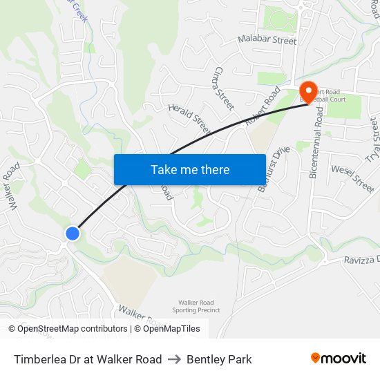 Timberlea Dr at Walker Road to Bentley Park map