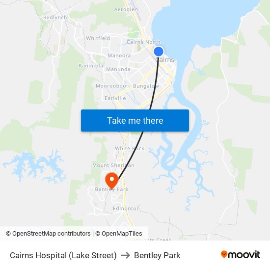 Cairns Hospital (Lake Street) to Bentley Park map