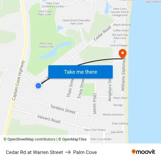 Cedar Rd at Warren Street to Palm Cove map