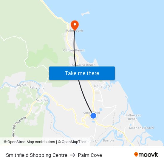 Smithfield Shopping Centre to Palm Cove map