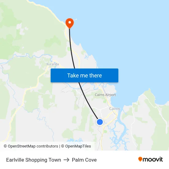 Earlville Shopping Town to Palm Cove map