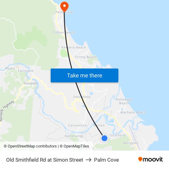 Old Smithfield Rd at Simon Street to Palm Cove map
