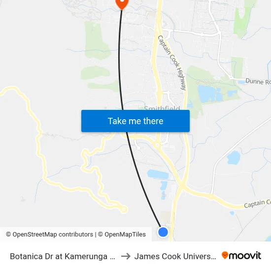 Botanica Dr at Kamerunga Rd to James Cook University map