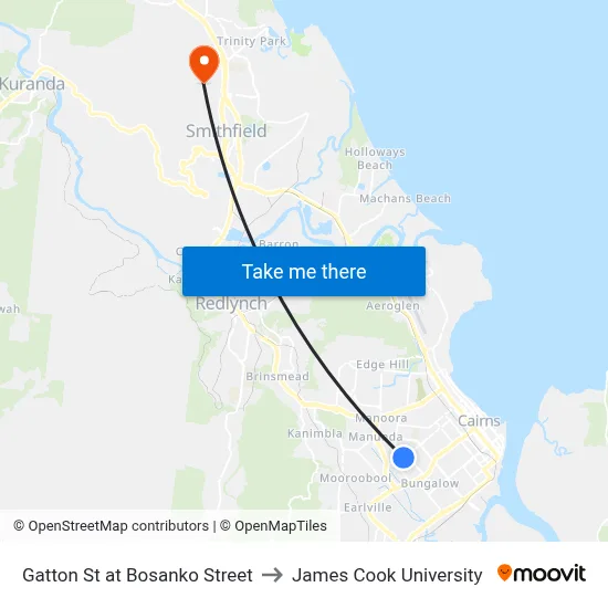 Gatton St at Bosanko Street to James Cook University map