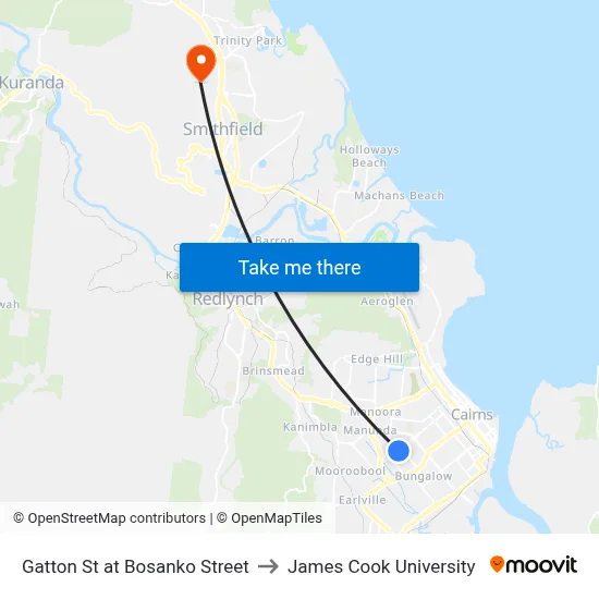 Gatton St at Bosanko Street to James Cook University map