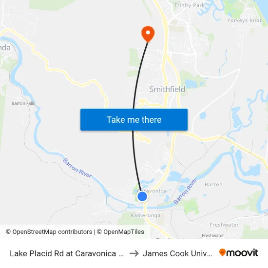 Lake Placid Rd at Caravonica Waters to James Cook University map