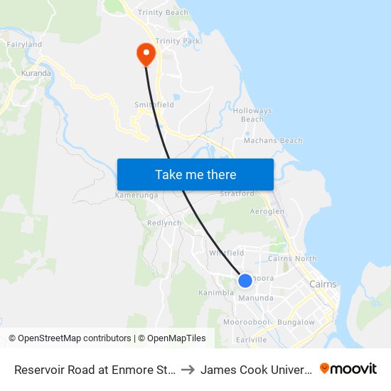 Reservoir Road at Enmore Street to James Cook University map