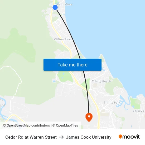 Cedar Rd at Warren Street to James Cook University map