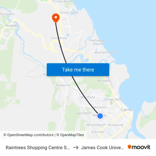 Raintrees Shopping Centre Stop B to James Cook University map