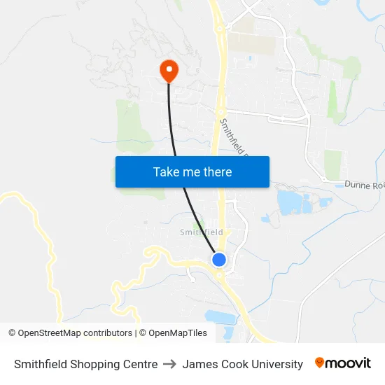 Smithfield Shopping Centre to James Cook University map