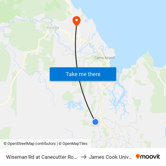 Wiseman Rd at Canecutter Road Park to James Cook University map