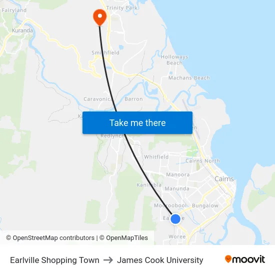 Earlville Shopping Town to James Cook University map
