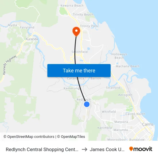 Redlynch Central Shopping Centre (Larsen St) to James Cook University map