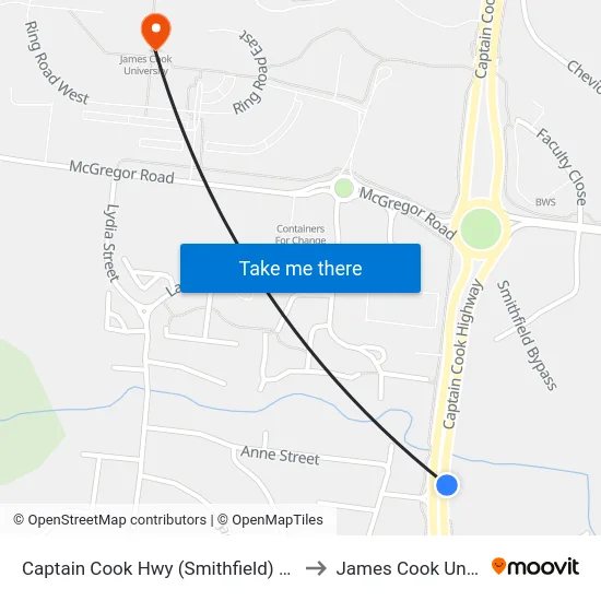 Captain Cook Hwy (Smithfield) Hail 'N' Ride to James Cook University map
