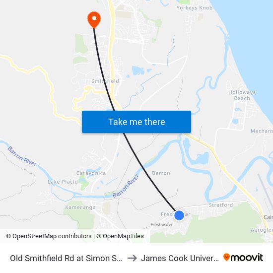 Old Smithfield Rd at Simon Street to James Cook University map