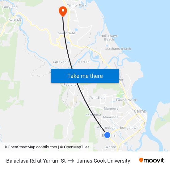 Balaclava Rd at Yarrum St to James Cook University map