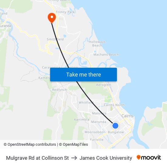 Mulgrave Rd at Collinson St to James Cook University map