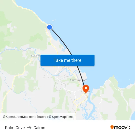 Palm Cove to Cairns map
