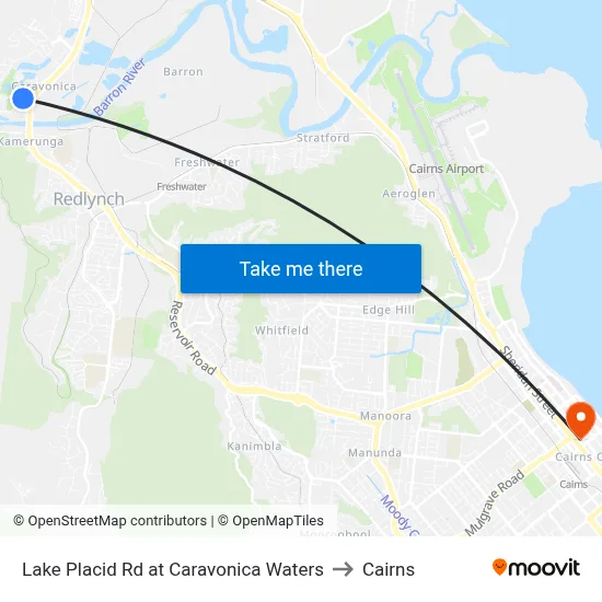 Lake Placid Rd at Caravonica Waters to Cairns map