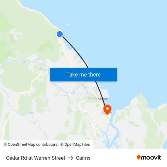 Cedar Rd at Warren Street to Cairns map