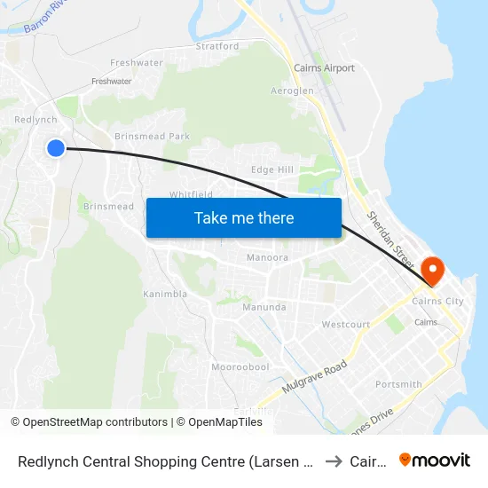 Redlynch Central Shopping Centre (Larsen St) to Cairns map