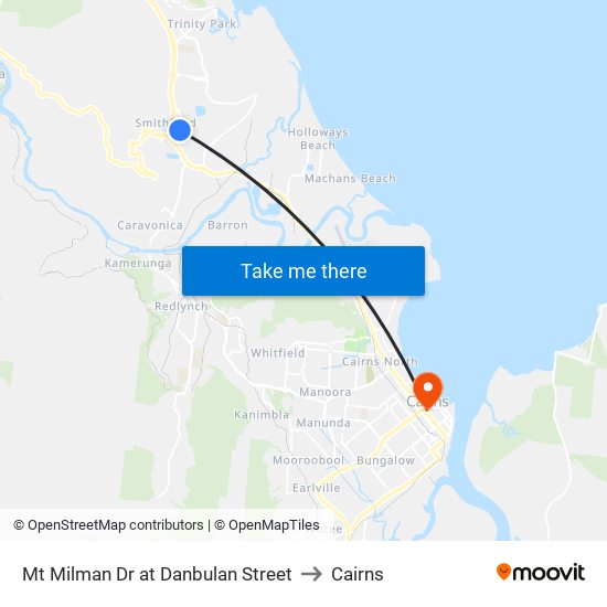 Mt Milman Dr at Danbulan Street to Cairns map