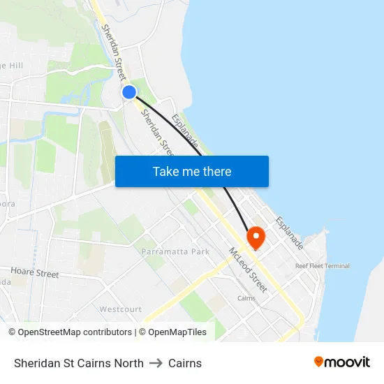 Sheridan St Cairns North to Cairns map