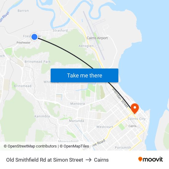 Old Smithfield Rd at Simon Street to Cairns map