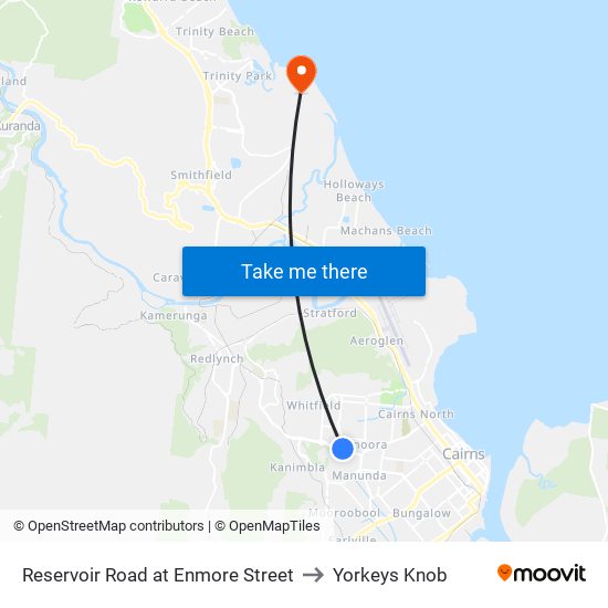 Reservoir Road at Enmore Street to Yorkeys Knob map