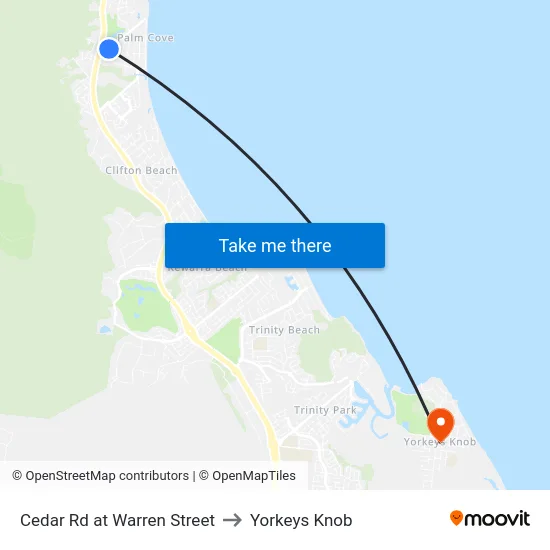 Cedar Rd at Warren Street to Yorkeys Knob map
