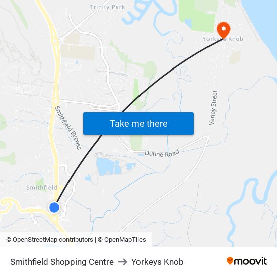 Smithfield Shopping Centre to Yorkeys Knob map