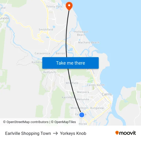 Earlville Shopping Town to Yorkeys Knob map