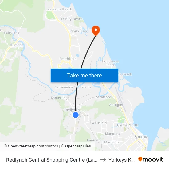 Redlynch Central Shopping Centre (Larsen St) to Yorkeys Knob map