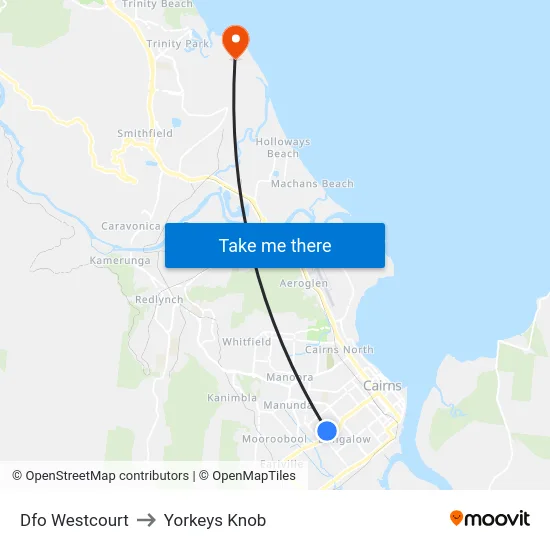 Dfo Westcourt to Yorkeys Knob map