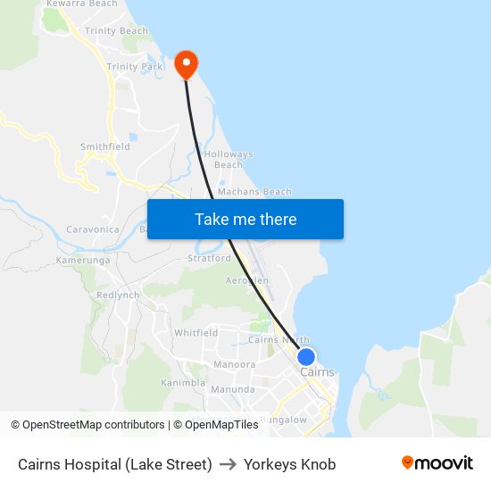 Cairns Hospital (Lake Street) to Yorkeys Knob map