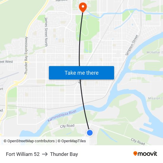 Fort William 52 to Thunder Bay map