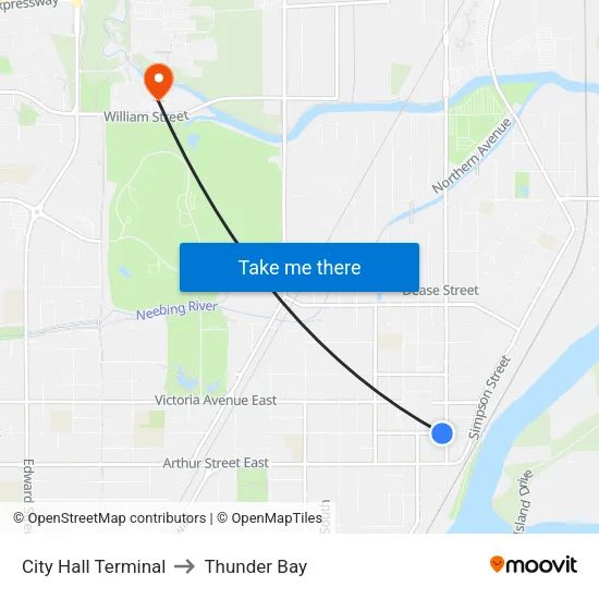 City Hall Terminal to Thunder Bay map