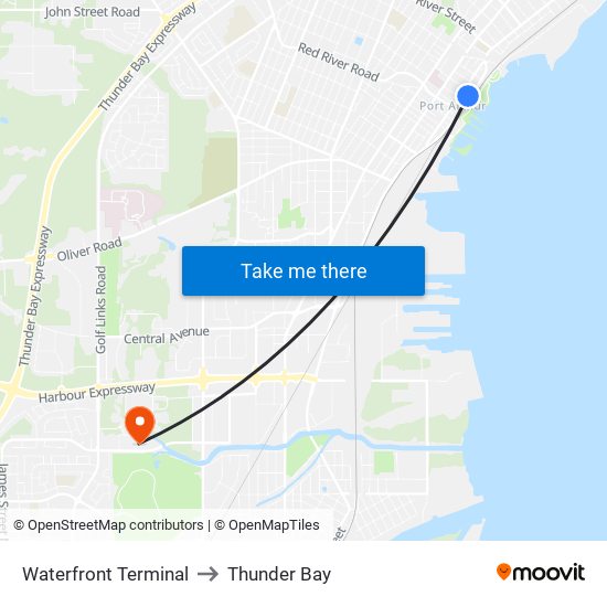 Waterfront Terminal to Thunder Bay map