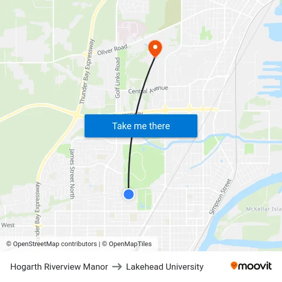 Hogarth Riverview Manor to Lakehead University map